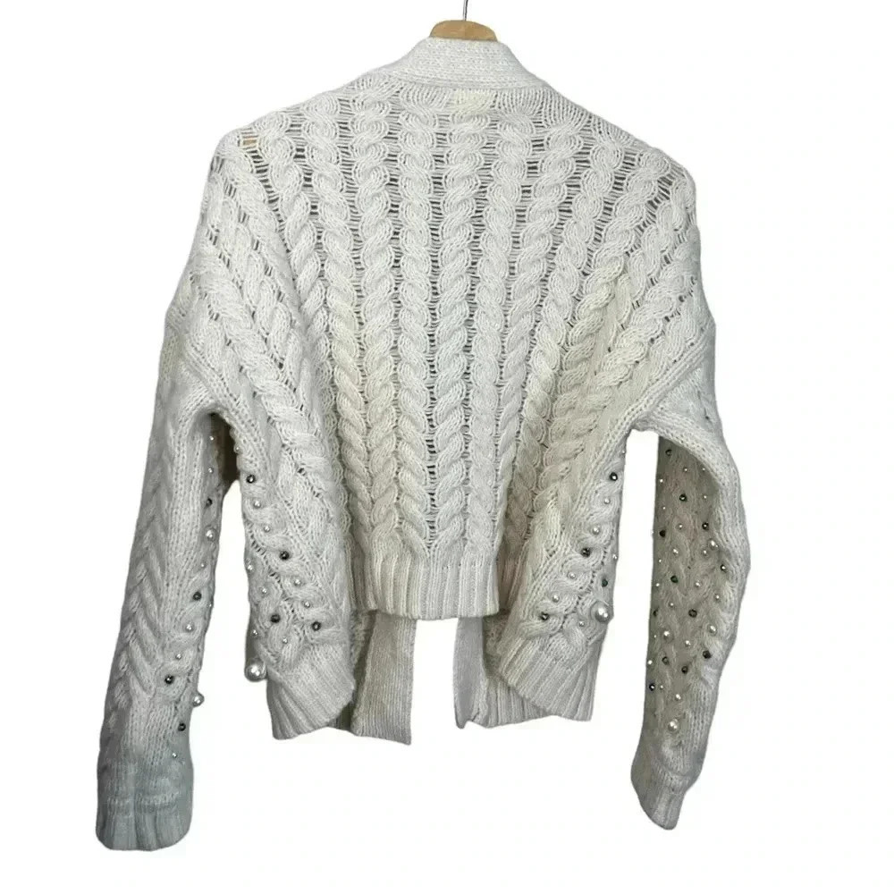 Maeve Anthropologie Ivory Kimono Things Embellished Party Pearl Holiday Sweater - Picture 5 of 14